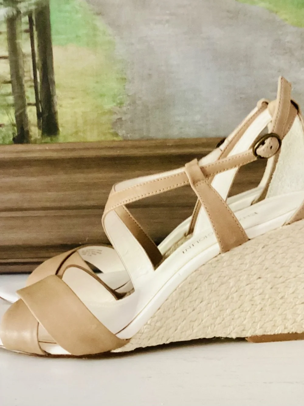 ENZO ANGIOLINI Espadrille Wedges Sandal Leather Tan crossover Strap Women’s 8M